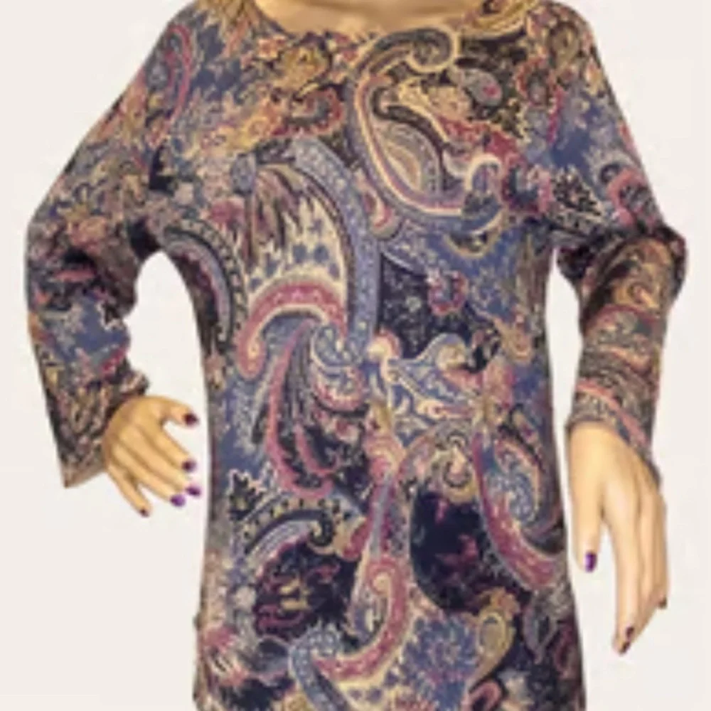 NEW Lauren Ralph Lauren paisley 100% silk crewneck sweater Lightweight Summer